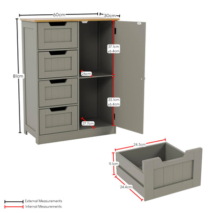 Bath Vida Priano Freestanding 4 Drawer 1 Door Bathroom Cabinet, Grey & Oak