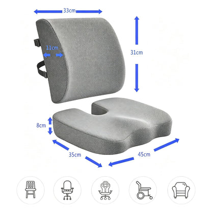 Seat Cushion & Lumbar Support Pillow, Memory Foam Coccyx Cushion for Tailbone Pain Sciatica Hemorrhoid Bum Lower Back Pain Relief
