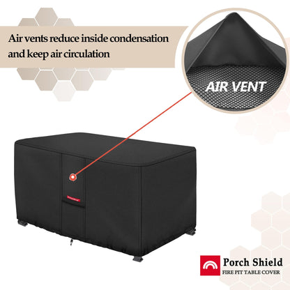 Porch Shield Patio Fire Pit Cover - Waterproof 600D Outdoor Rectangular Fire Table Cover Deck Box Protector - 52 x 34 inch, Black