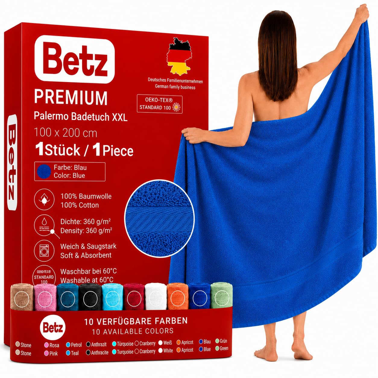 Betz XXL Bath Towel PALERMO 100% Cotton Size 100x200 cm color blue