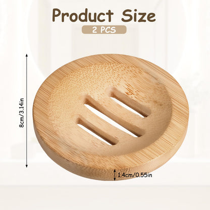 Bamboo Soap Dish, 2 Pcs Round Wooden Soap Holder Natural Wood Soap Tray Self Draining Soap Dish for Bathroom Shower Kitchen Sink