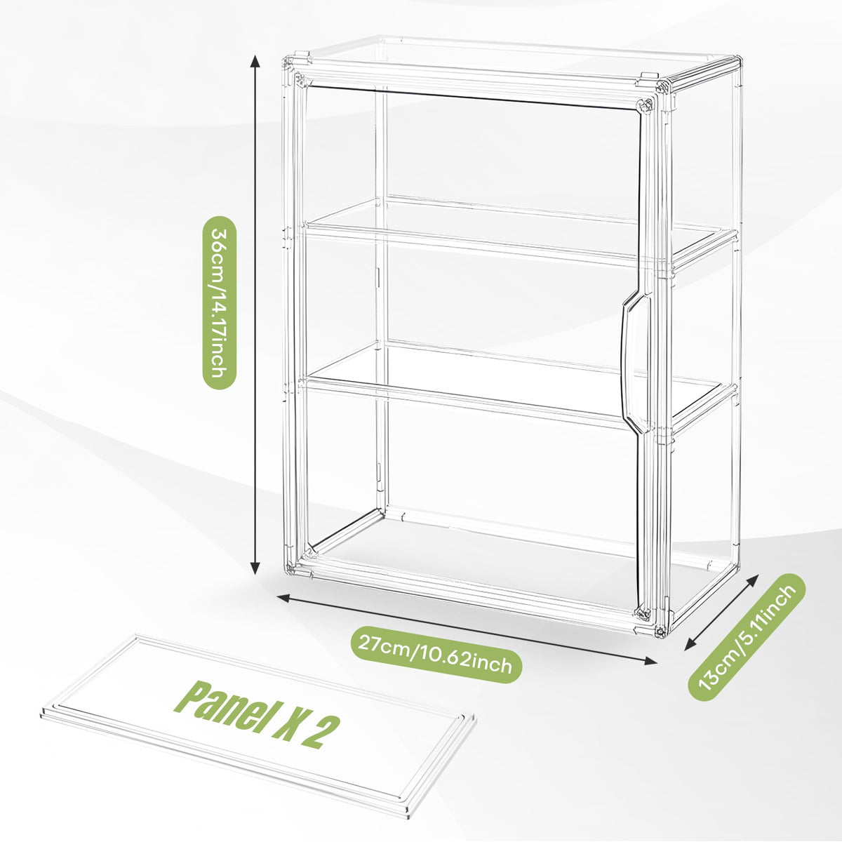 Umisu 3 Tiers Acrylic Display Case with Magnetic Door, Clear Dustproof Storage Box for Collectibles, Blind Box, Model, Figurines