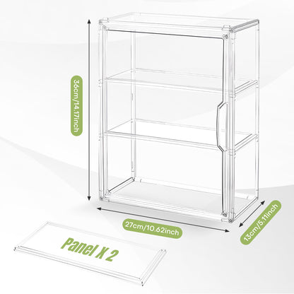 Umisu 3 Tiers Acrylic Display Case with Magnetic Door, Clear Dustproof Storage Box for Collectibles, Blind Box, Model, Figurines