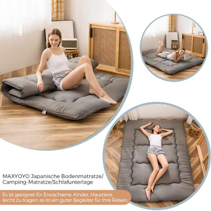 MAXYOYO Japanese Floor Futon Mattress, Thicken Tatami Sleeping Pad Foldable Roll Up Dormitory Mat Pad Floor Lounger Pillow Bed (Charcoal Grey, Double)