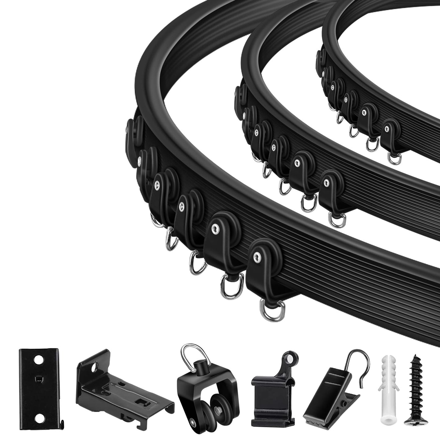 Ceiling Curtain Track, Flexible Bendable Curtain Track 12Ft Black Curved Ceiling Track for Curtain Rail Ceiling Wall Mount Curtain Sliding Track