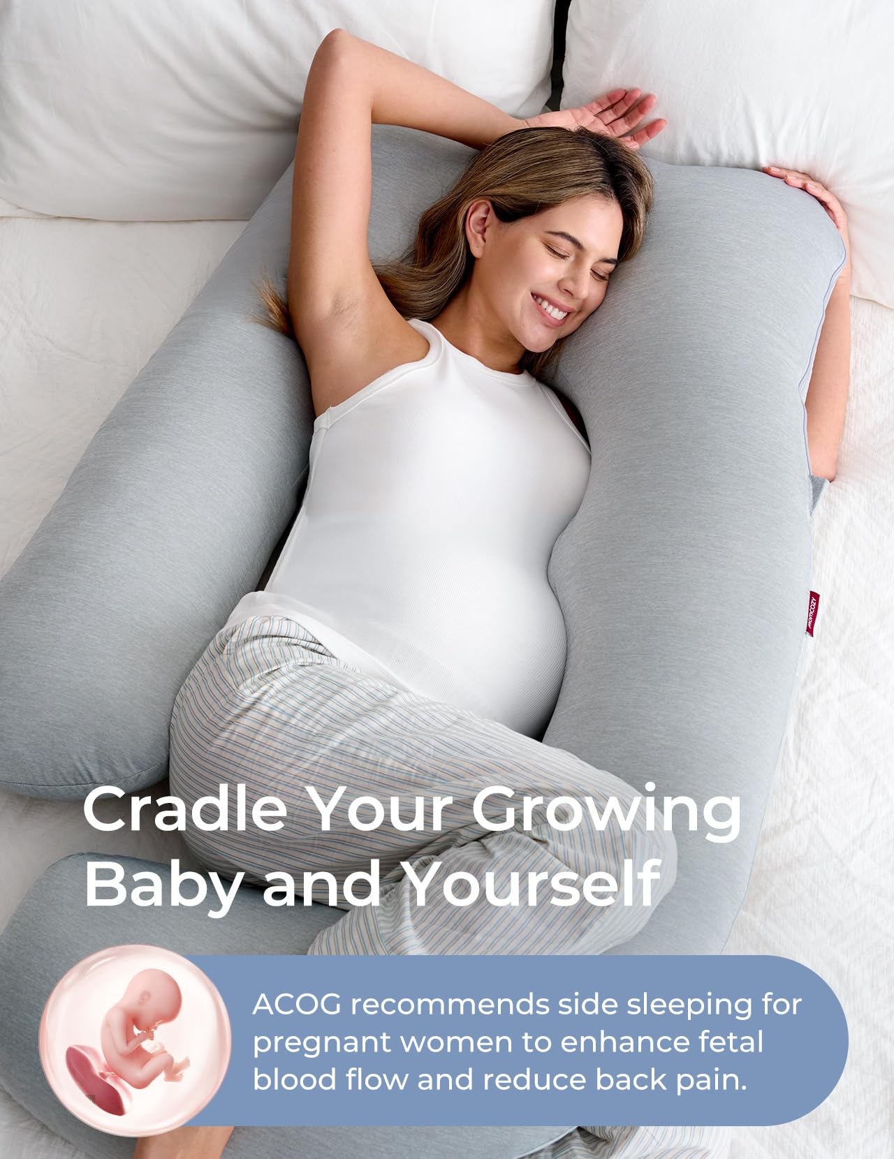 momcozy Pregnancy Pillows with Cooling Cover, U-Shaped Full Body Maternity Pillow for Side Sleepers 57 Inch - Support for Back, Hip, Belly, Legs for