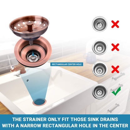 KONE Copper Kitchen Sink Strainer Basket, 2 Pcs Stainless Steel Antique Copper Sink Drain Strainer and Sink Stopper for Standard 3-1/2 inch Sink