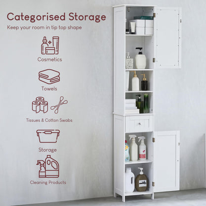 Bath Vida Priano Freestanding 2 Door Mirrored Tall Storage Cabinet, White