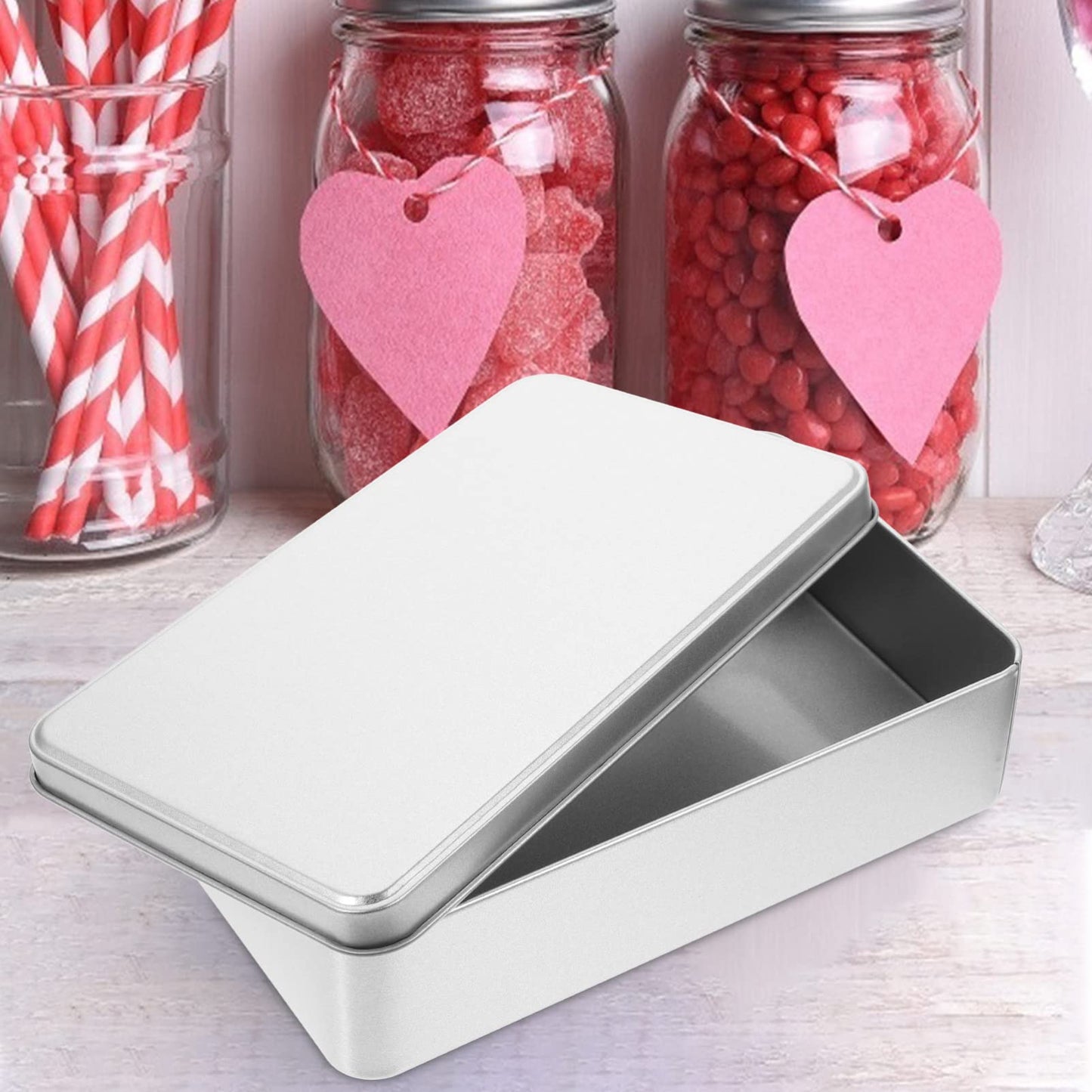 TOVINANNA 3pcs Rectangular Tinplate Box with Lid Empty Tin Box for Sweets Snacks and Small Items Metal Storage Tins for Gifts Home Organisation and