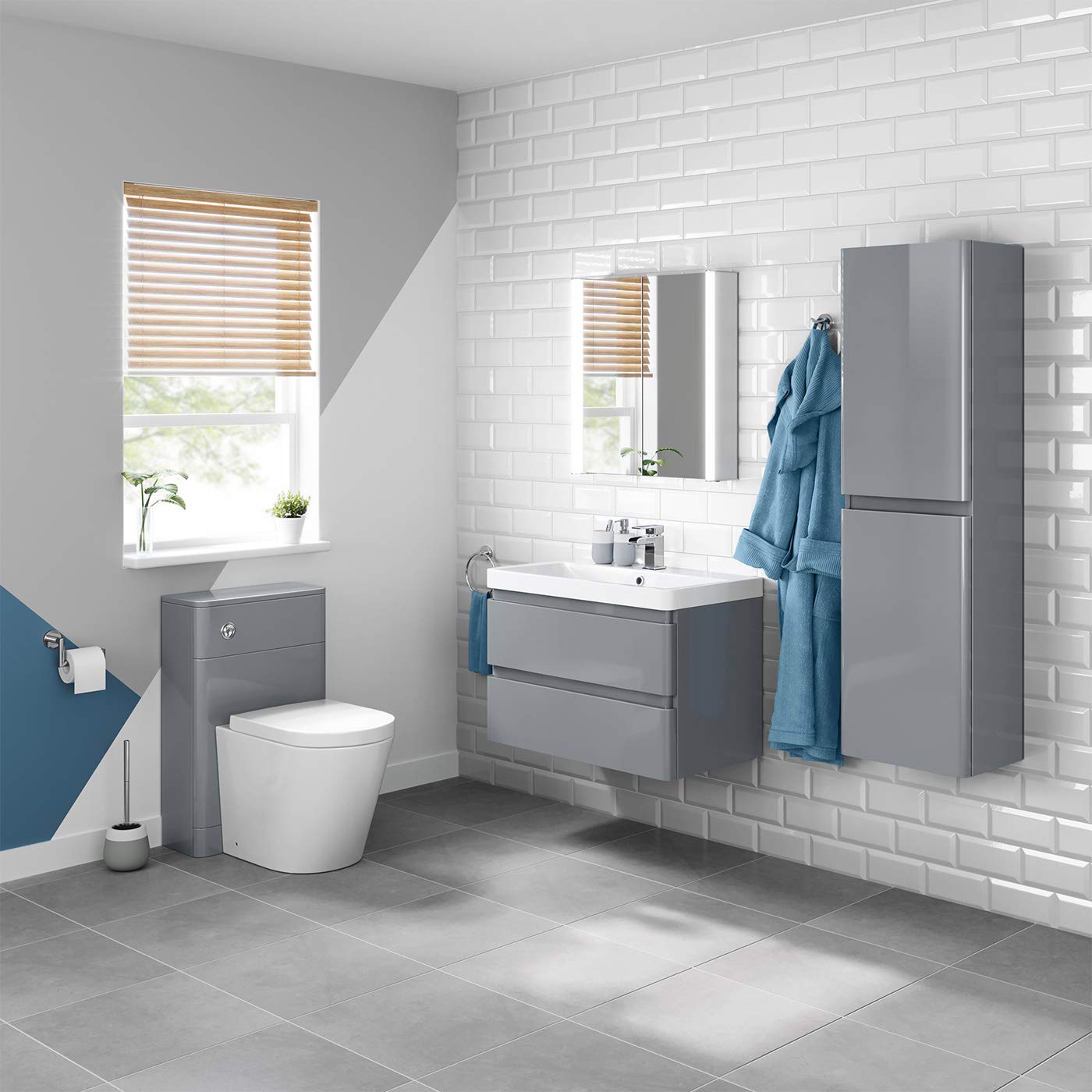iBathUK Modern Grey Gloss Wall Hung Sink Drawer Unit 800mm (FlatPack)
