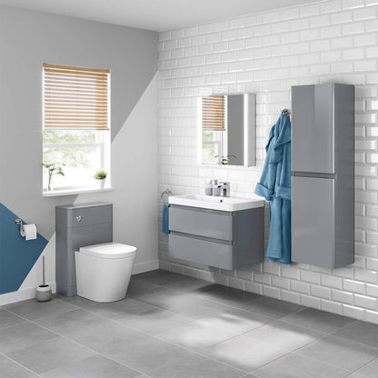 iBathUK Modern Grey Gloss Wall Hung Sink Drawer Unit 800mm (FlatPack)