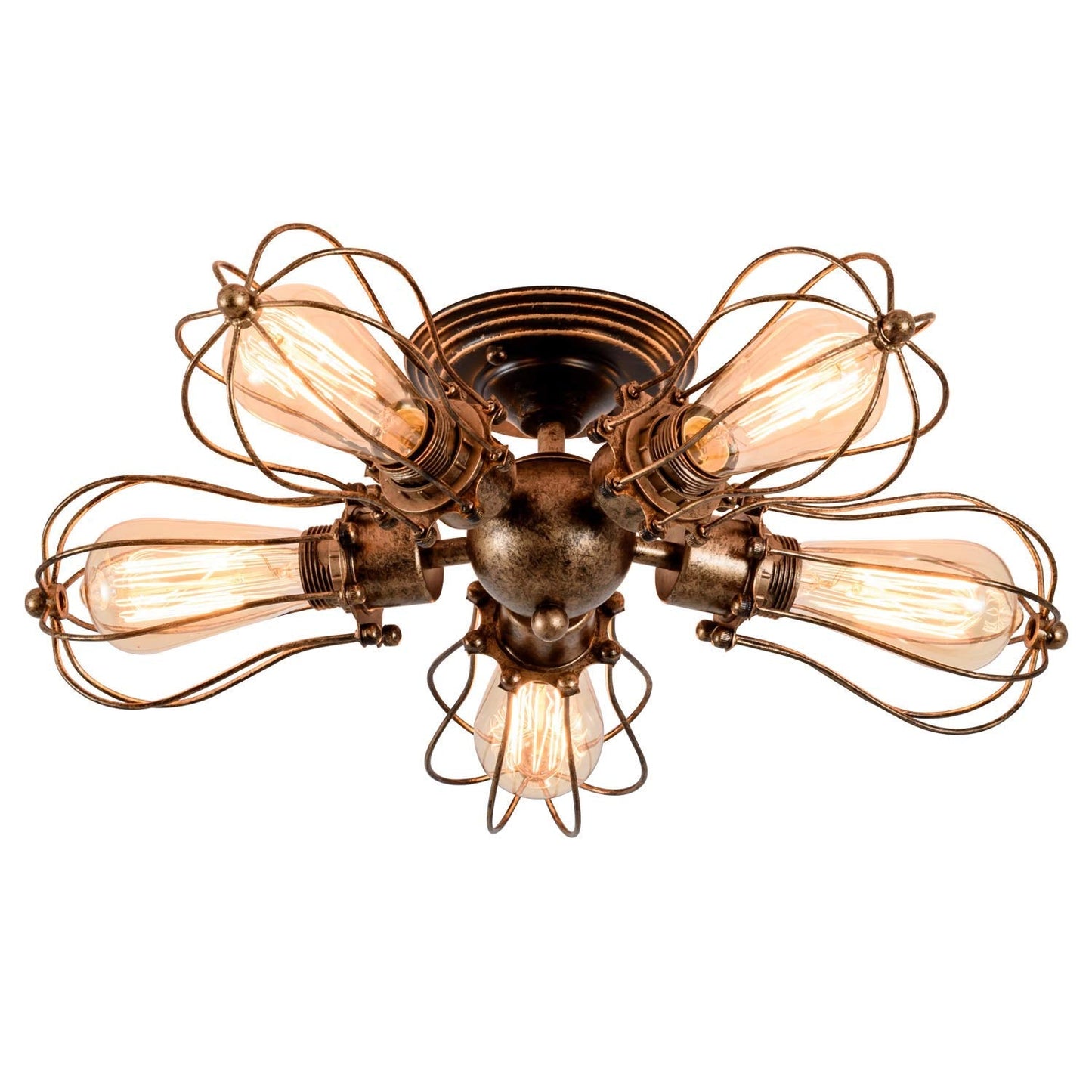 GLADFRESIT Vintage Ceiling Lights Adjustable Socket Retro Chandeliers Metal Wire Cage Lamp Semi-Flush Mount Rustic Ceiling Light Indoor Home