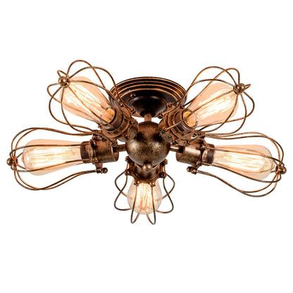 GLADFRESIT Vintage Ceiling Lights Adjustable Socket Retro Chandeliers Metal Wire Cage Lamp Semi-Flush Mount Rustic Ceiling Light Indoor Home