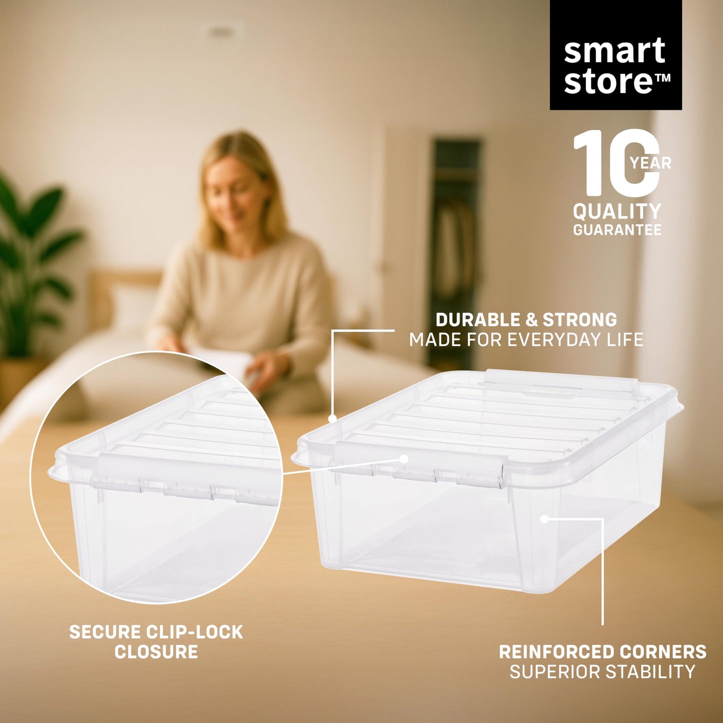 SmartStore - 7x Plastic Storage Box with Lid Classic 20L (50x39x18cm) |Plastic Storage Drawers with Lid|Food-Safe Material|Kitchen &