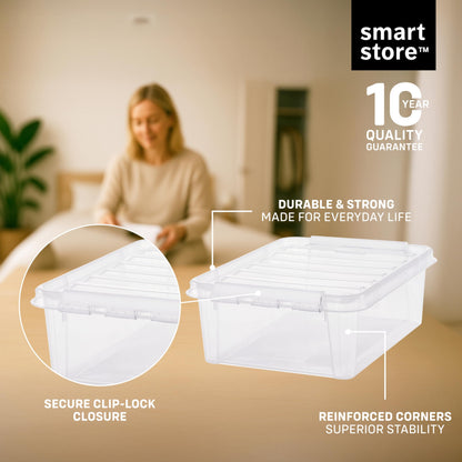 SmartStore - 7x Plastic Storage Box with Lid Classic 20L (50x39x18cm) |Plastic Storage Drawers with Lid|Food-Safe Material|Kitchen &