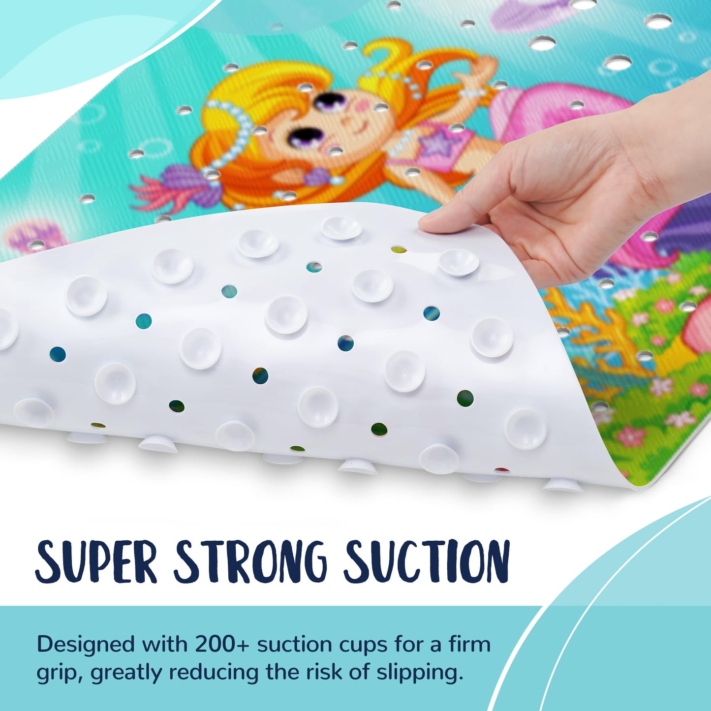 NiBaby Non-Slip Baby Bath Mat with Powerful Suction Cups, 102x41cm Large Size Quick Drain for Children & Elderly Safety in Showers and Tubs