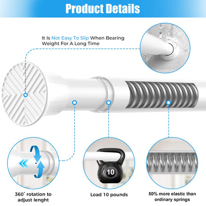 Zipglo Shower Curtain Pole 80-195cm, Extendable Curtain Poles Adjustable Tension Rods for Curtains Telescopic Curtain Poles No Drilling Shower