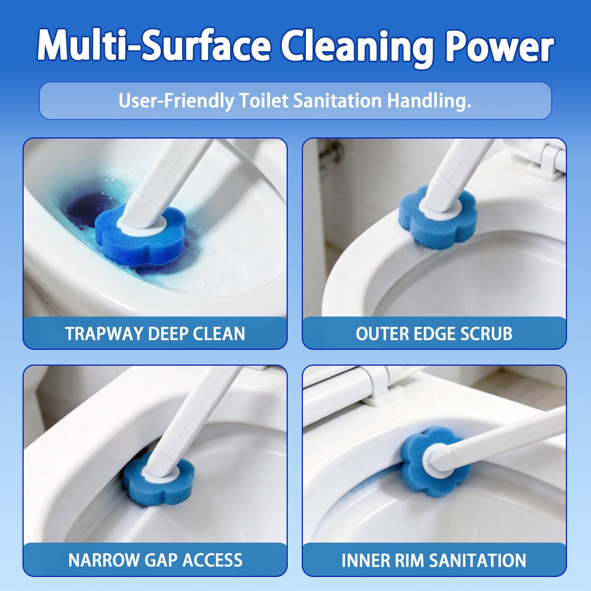 Disposable Toilet Brush Set, 2 Pack Toilet Brushes and Holders with 60 Cleaner Refills