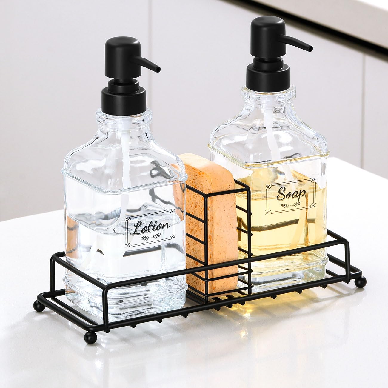 Shinowa Dispenser, Glass, Iron, Brown, Metal Rack