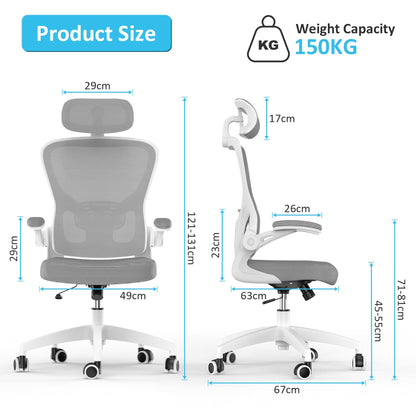 Feonase Ergonomic Office Chair with Adjustable Headrest and Lumbar Support, Mesh Back, Flip-up Armrests and Rocking Function