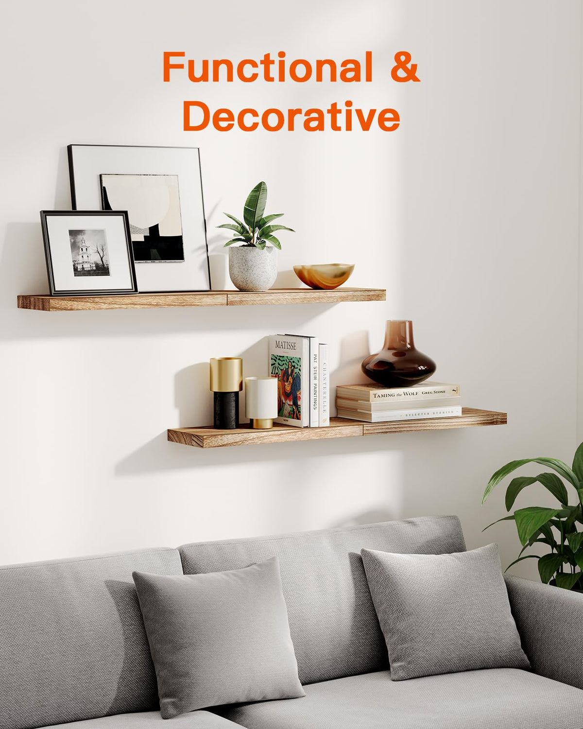 Pipishell Floating Shelves, 40cm Shelves for wall, Paulownia Wood Wall Shelves, Wooden Shelves Set of 4 for Bathroom, Bedroom, Office, Living Room,