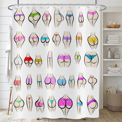 ASDCXZ Funny Shower Curtain 180x180 cm, Funny Colorful Butt Curve Pattern White Bath Washable Shower Curtains Polyester Textile Waterproof Bath
