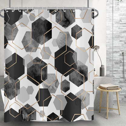 Hnmdmyi Black Shower Curtain 180x200, Modern Geometric Hexagon Abstract Art Bathroom Curtains Waterproof Polyester Fabric Washable Bath Curtains with