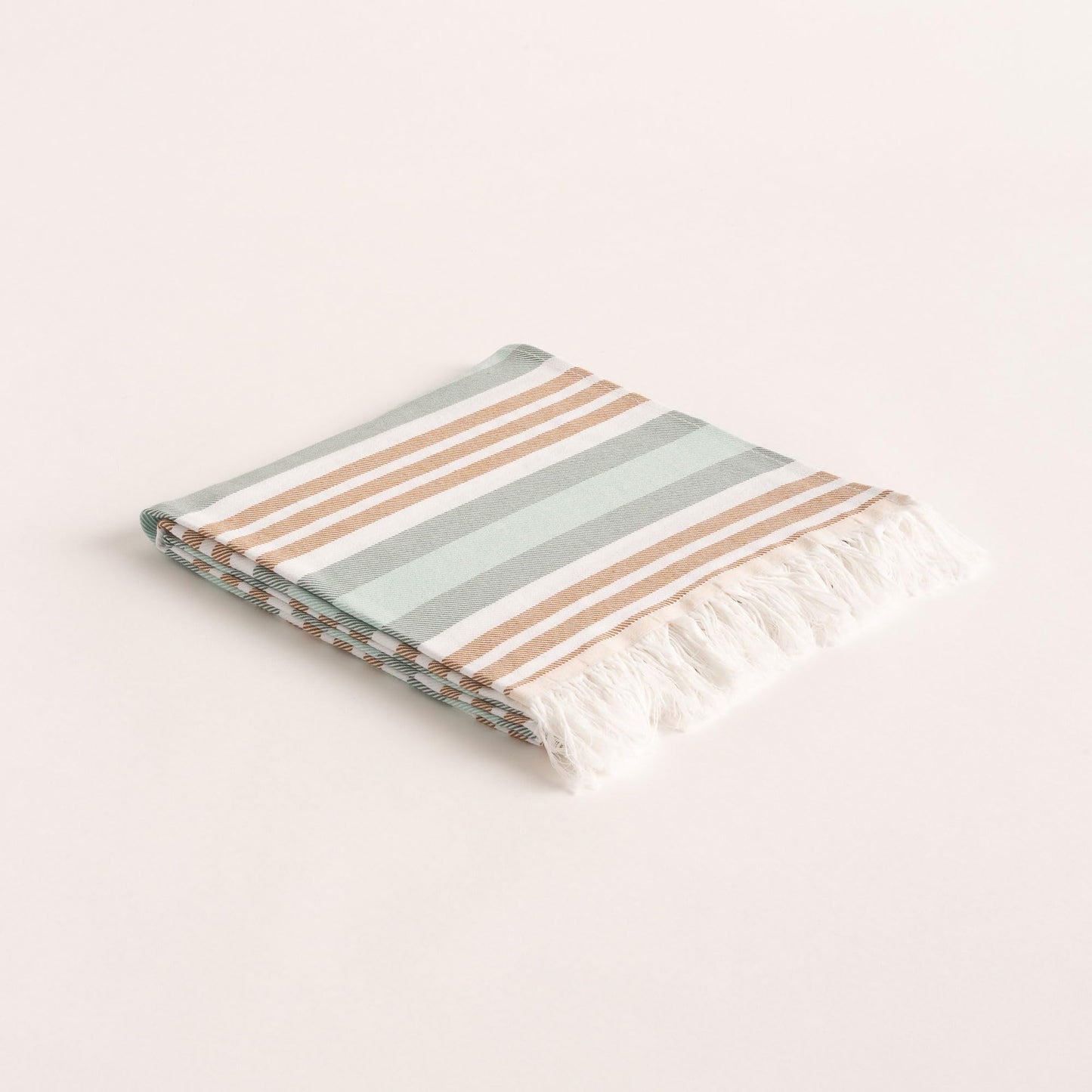GAMUSI Rectangular Beach Towel - Bath Fouta - Tinted Yarn Embossed Fabric with Fringes - Orange/Green