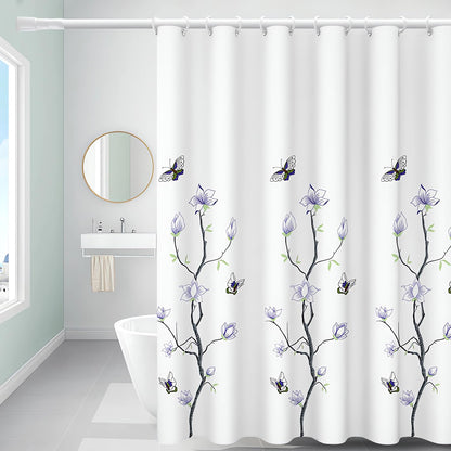 Lerores Shower Curtain 180x200 cm Flower Trees, Weighted Hem Anti-Mould Textile, Water-Repellent