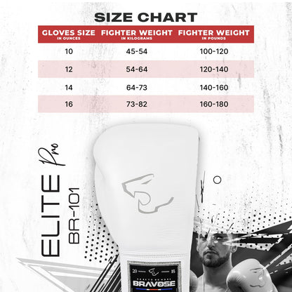 BRAVOSE Elite Pro Strap 14oz Boxing Gloves | Professional Leather Boxing Gloves for Punching Training, Sparring, MMA Kickboxing, Muay Thai Made By