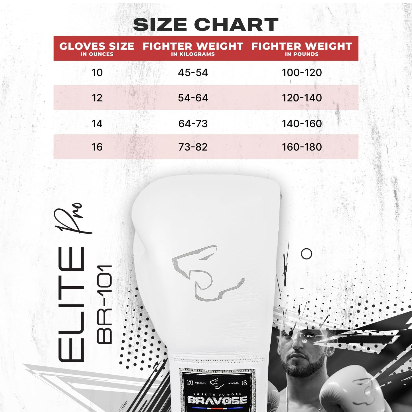 BRAVOSE Elite Pro Strap 16oz Boxing Gloves | Professional Leather Boxing Gloves for Punching Training, Sparring, MMA Kickboxing, Muay Thai Made By
