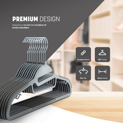 KEPLIN 30-Pack Non-Slip Hangers – Durable, Slimline Design for Space Saving with 360° Swivel, Tie Organiser, Strap Hooks, and S-Shape Opening