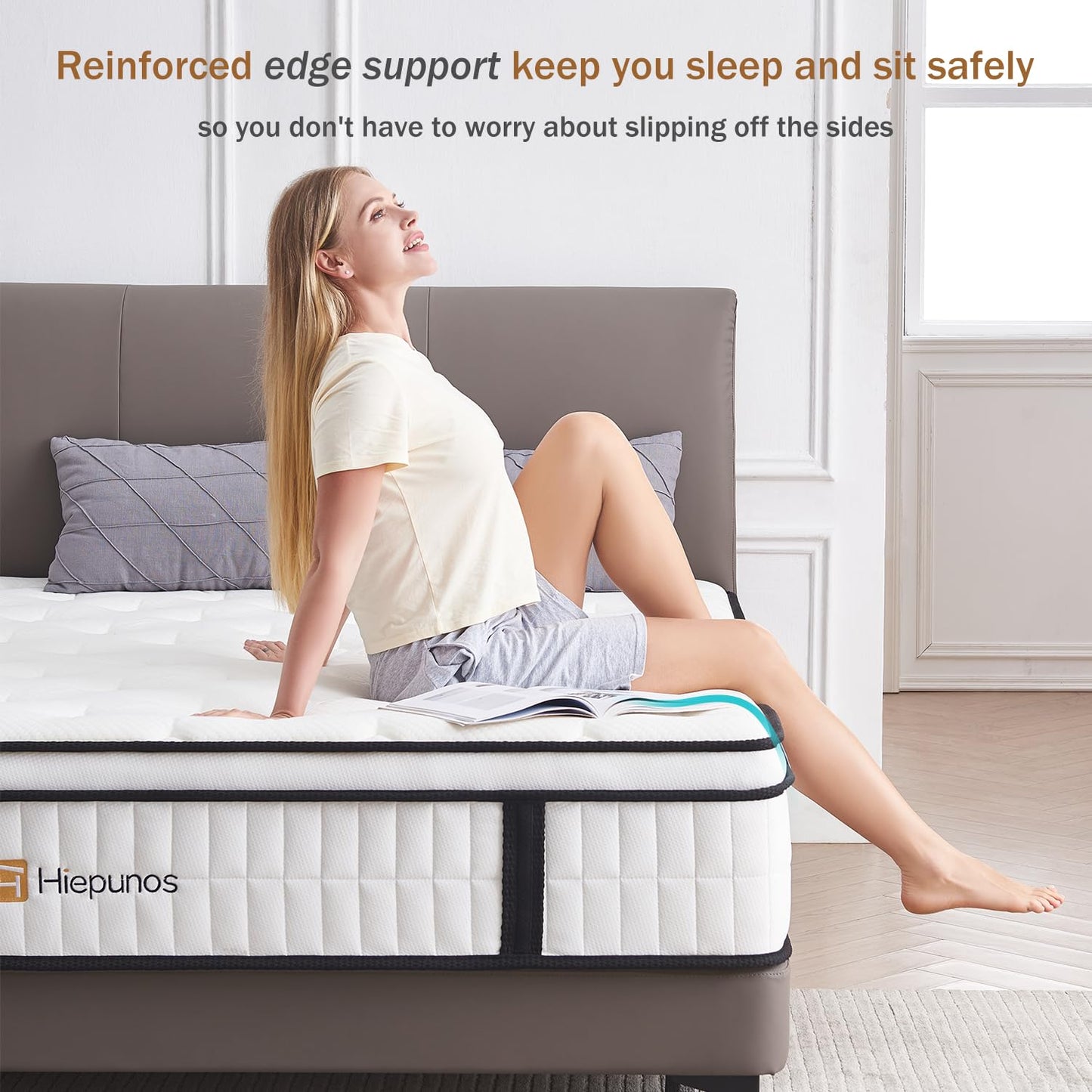 Hiepunos 4FT6 Double Mattress, 10.2 INCH Double Bed Mattress, 7-Zone Pocket Sprung Medium Firm