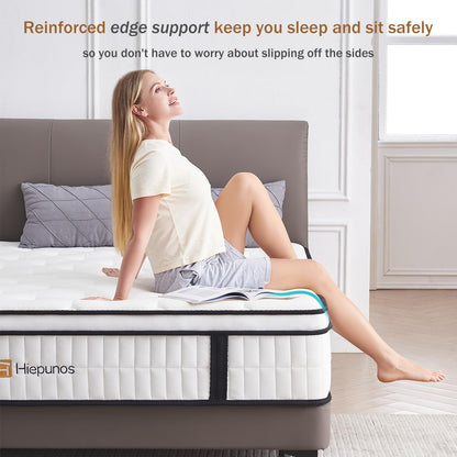 Hiepunos 4FT6 Double Mattress, 10.2 INCH Double Bed Mattress, 7-Zone Pocket Sprung Medium Firm