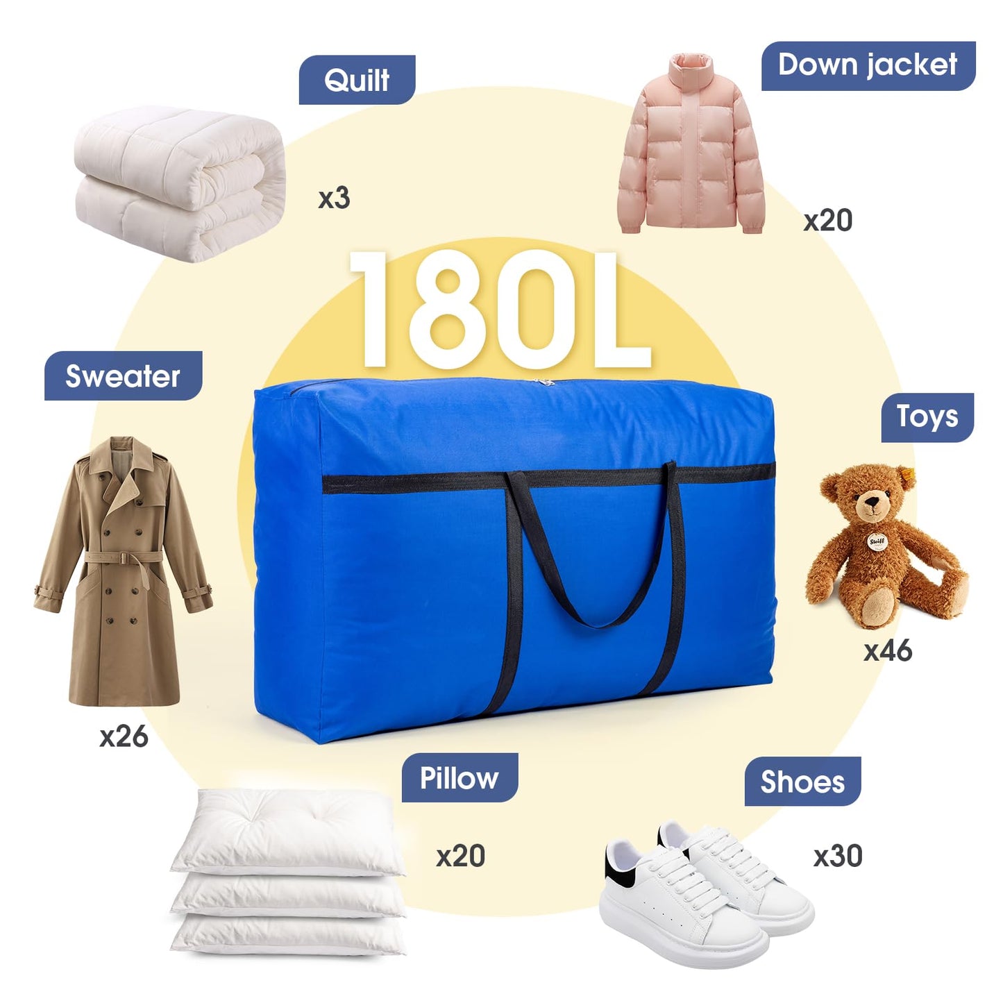 YiMiLiu 180L Extra Large Storage Bag Waterproof Luggage Bag Heavy Duty Moving Bag (blue)