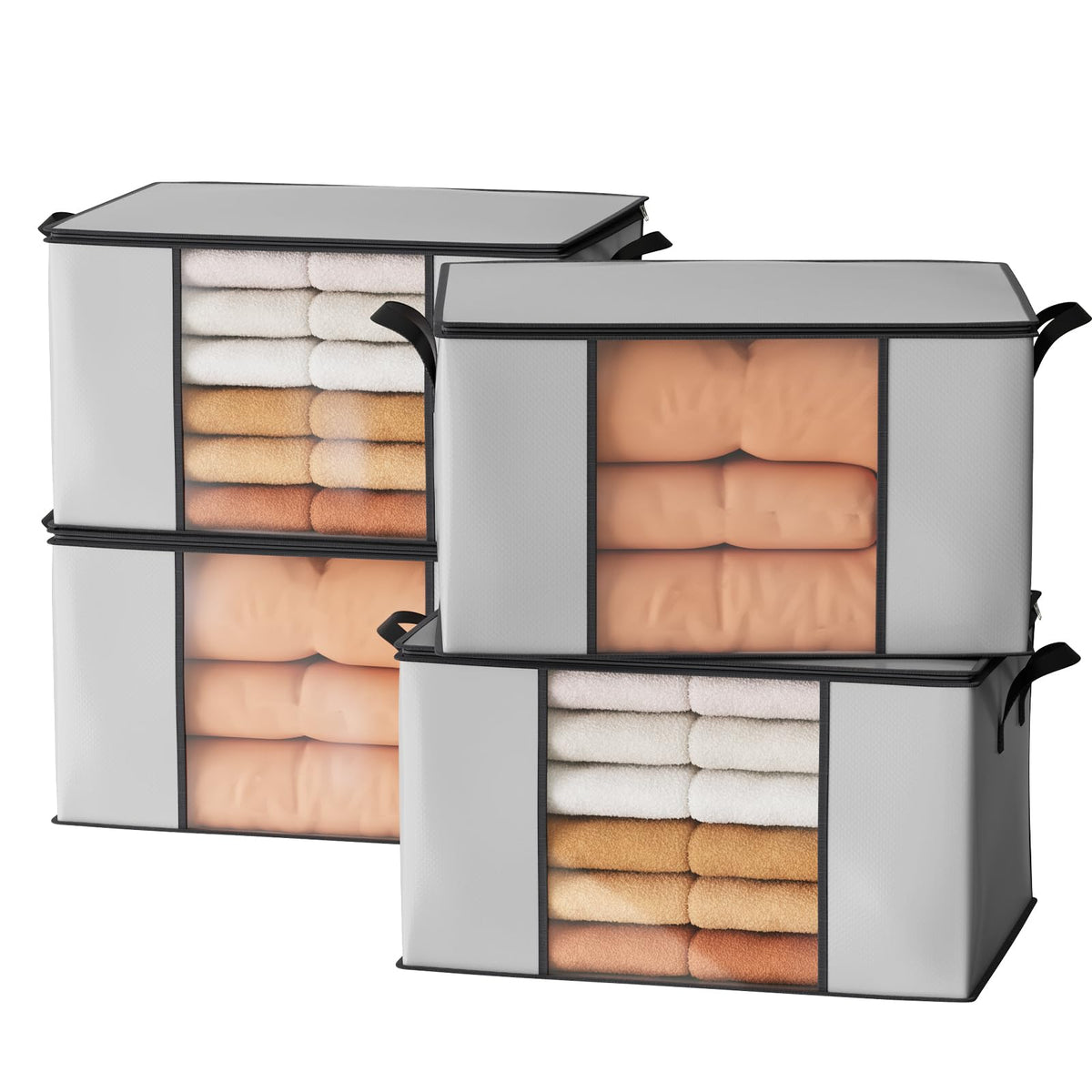 Oak & Tea Storage Bags 90L 4-Pack, Moving Bags & Wardrobe Organiser with Lid & Zips, PE Coated Woven Fabric