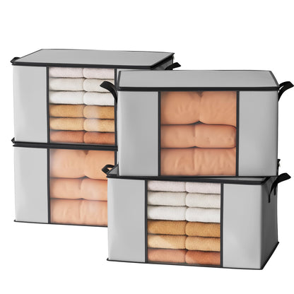 Oak & Tea Storage Bags 90L 4-Pack, Moving Bags & Wardrobe Organiser with Lid & Zips, PE Coated Woven Fabric