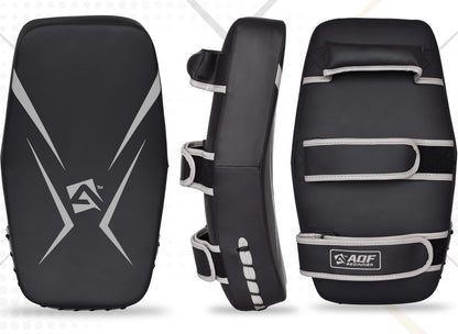 AQF Thai Pads for Kickboxing Muay Thai Pad with Solid Handle Grip, Maya Hide Leather Curved Strike Shield for Boxing MMA Martial Arts Taekwondo,