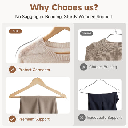 StorageWorks Wooden Hangers 30 Pack, Premium Natural Wood Hangers for Clothes, Coat Hangers Adult with 360 Degree Rotatory Hook