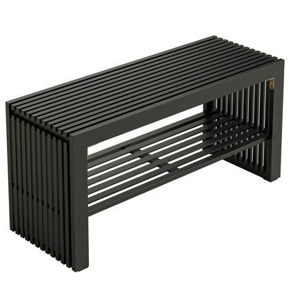HEYZOEY Balck Bamboo Hallway Bench with Shelf, Dining Bench, 35×13×17 in