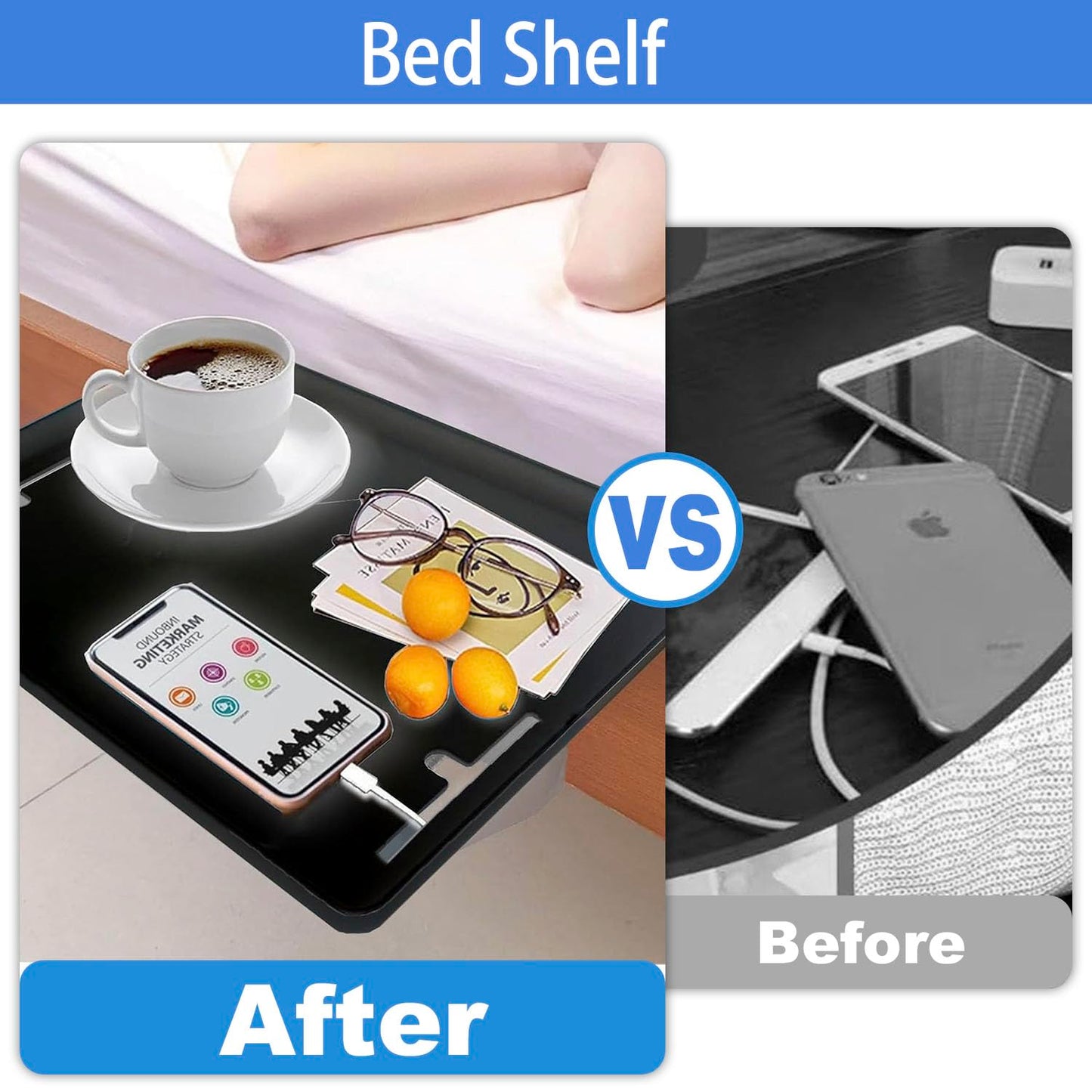 Sightday Bedside Table Organiser,Bedside Shelf For Bunk & Loft Beds Clip On Shelf,Bedside Tray For Home,School,Office,Dormitory Room (Black)