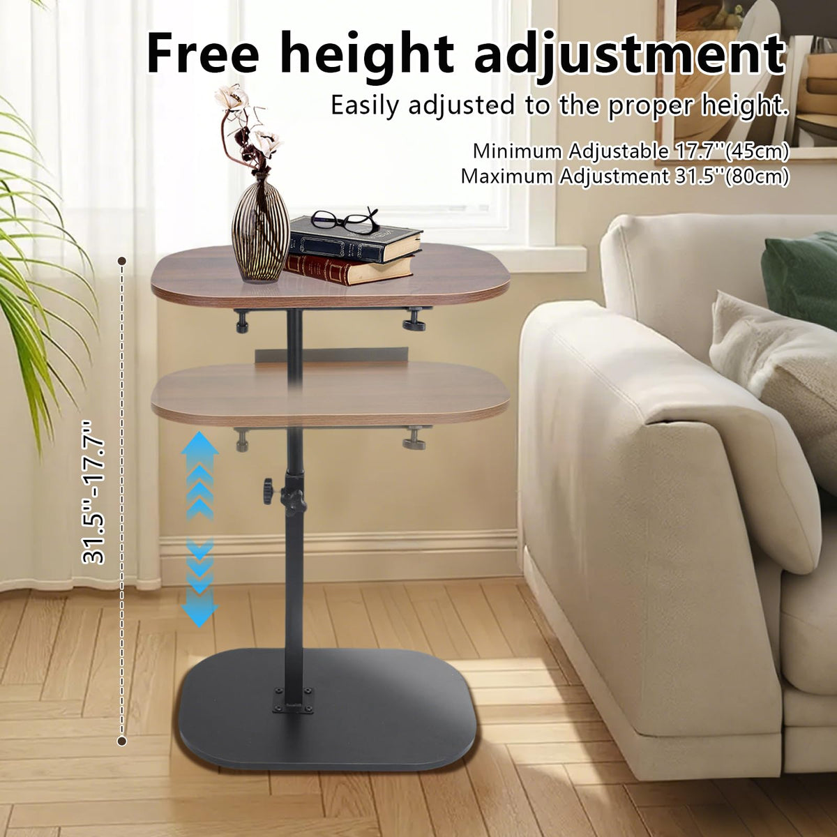 YYW Side Table TV Tray, Height Adjustable 360° Swivel C Shaped End Table