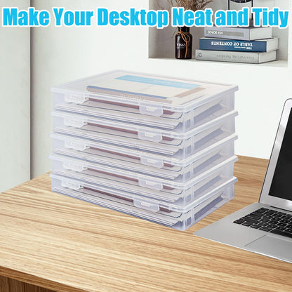 WOPPLXY 6 PCS Plastic A4 Storage Boxes with Lids, Clear A4 File Portable Project Case Organiser, Stackable File Paper Box for Document, Stationery