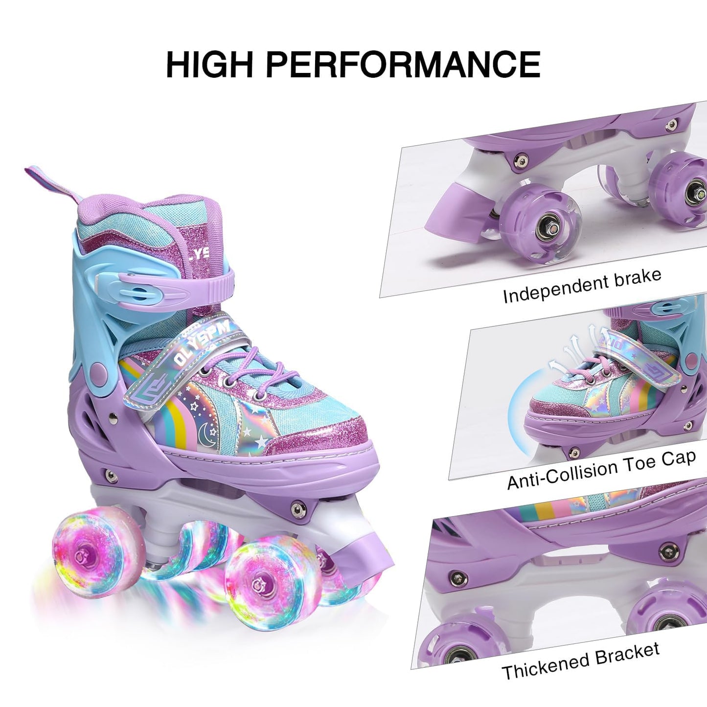 OLYSPM Roller skates kids Roller boots,8 Light up Wheels and 4 Sizes Adjustable,Quad skates with storage bag,Double-row Roller Skates for girls,boys