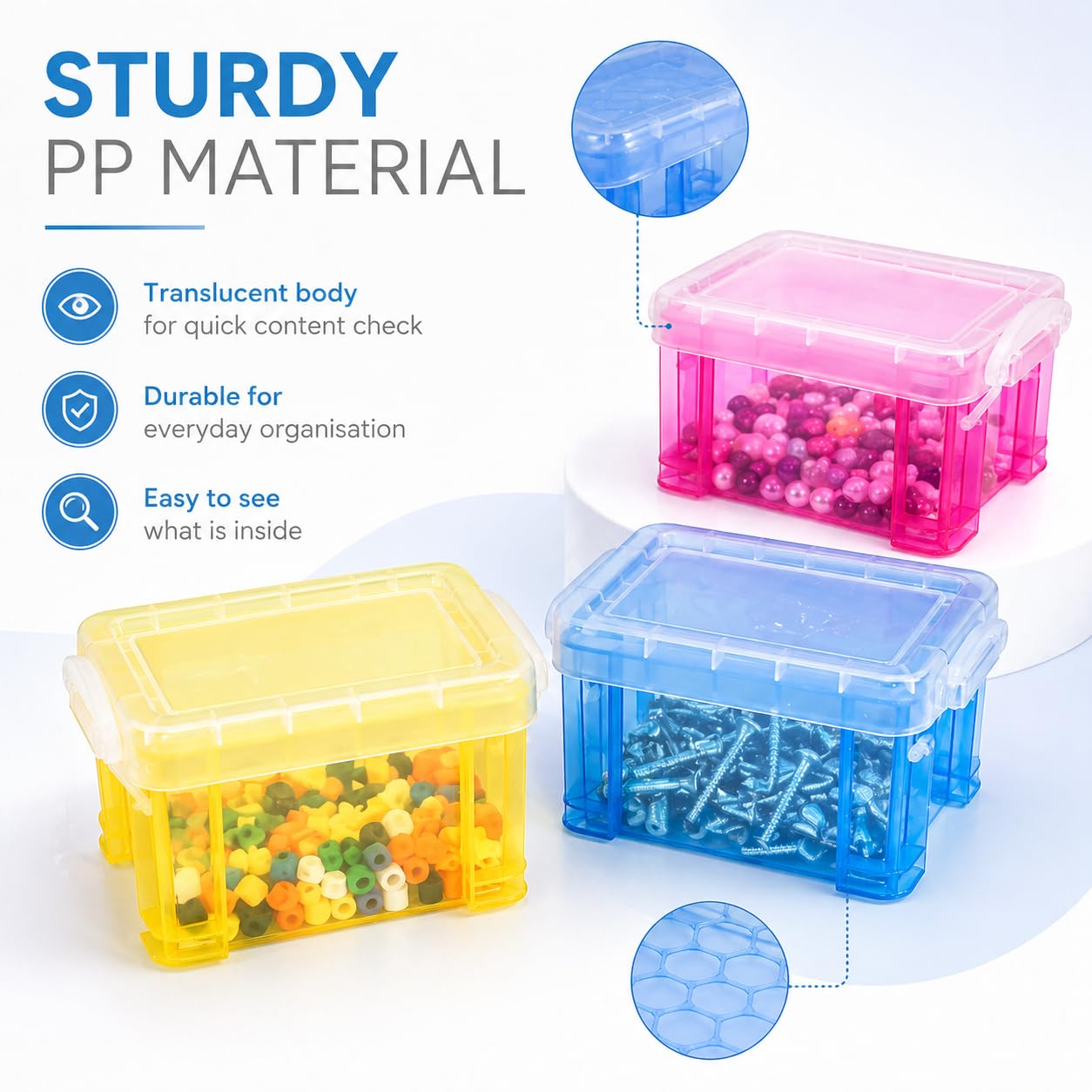 Mnixy 6 Pack Mini Plastic Storage Containers with Lids, Stackable, Clear PP