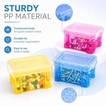 Mnixy 6 Pack Mini Plastic Storage Containers with Lids, Stackable, Clear PP