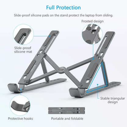 BoYata Laptop Stand, 6-Level Height Adjustable Portable Laptop Riser, Grey