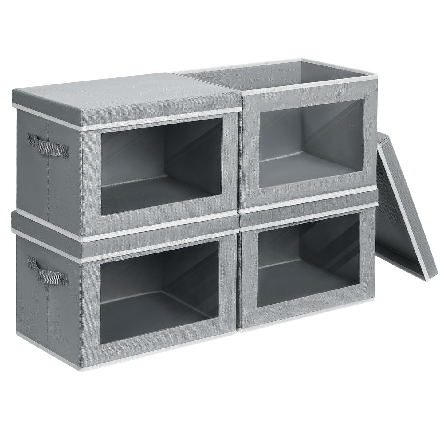 Homsorout 4 Pack Storage Boxes with Lids Foldable Storage Cubes with Transparent Window Fabric Storage Organiser Box for Toys, Clothes, Books