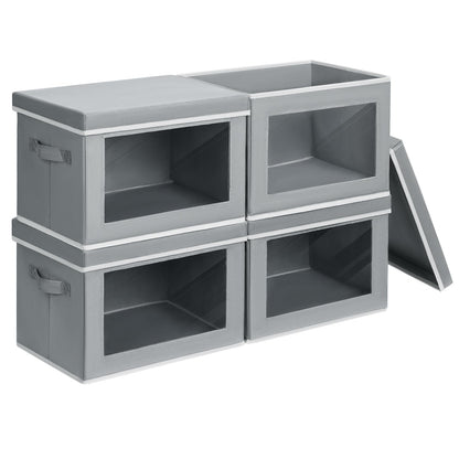 Homsorout 4 Pack Storage Boxes with Lids Foldable Storage Cubes with Transparent Window Fabric Storage Organiser Box for Toys, Clothes, Books