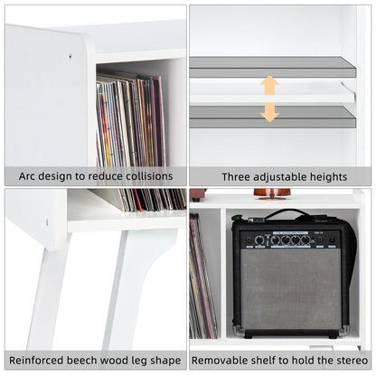 LELELINKY Record Player Stand, 4 Compartments, Holds Up to 220 Records
